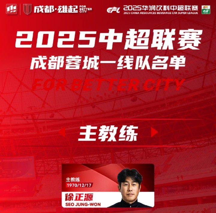  成都蓉城一線隊(duì)大名單出爐！