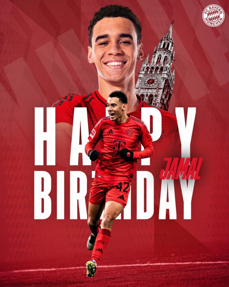  拜仁官方祝穆西亞拉22歲生日快樂，加盟至今出戰(zhàn)196次獲59球38助