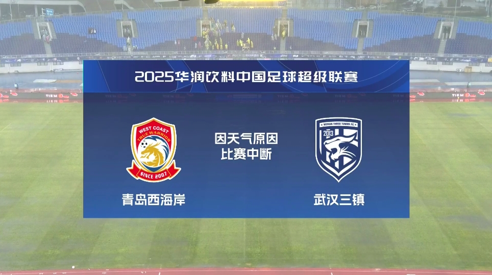  比賽延期！青島西海岸vs武漢三鎮(zhèn)進行至18分鐘，因天氣中斷30分鐘