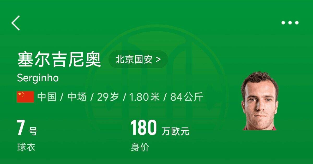  180萬歐！塞爾吉尼奧成為中國身價最高的球員，武磊120萬歐第2