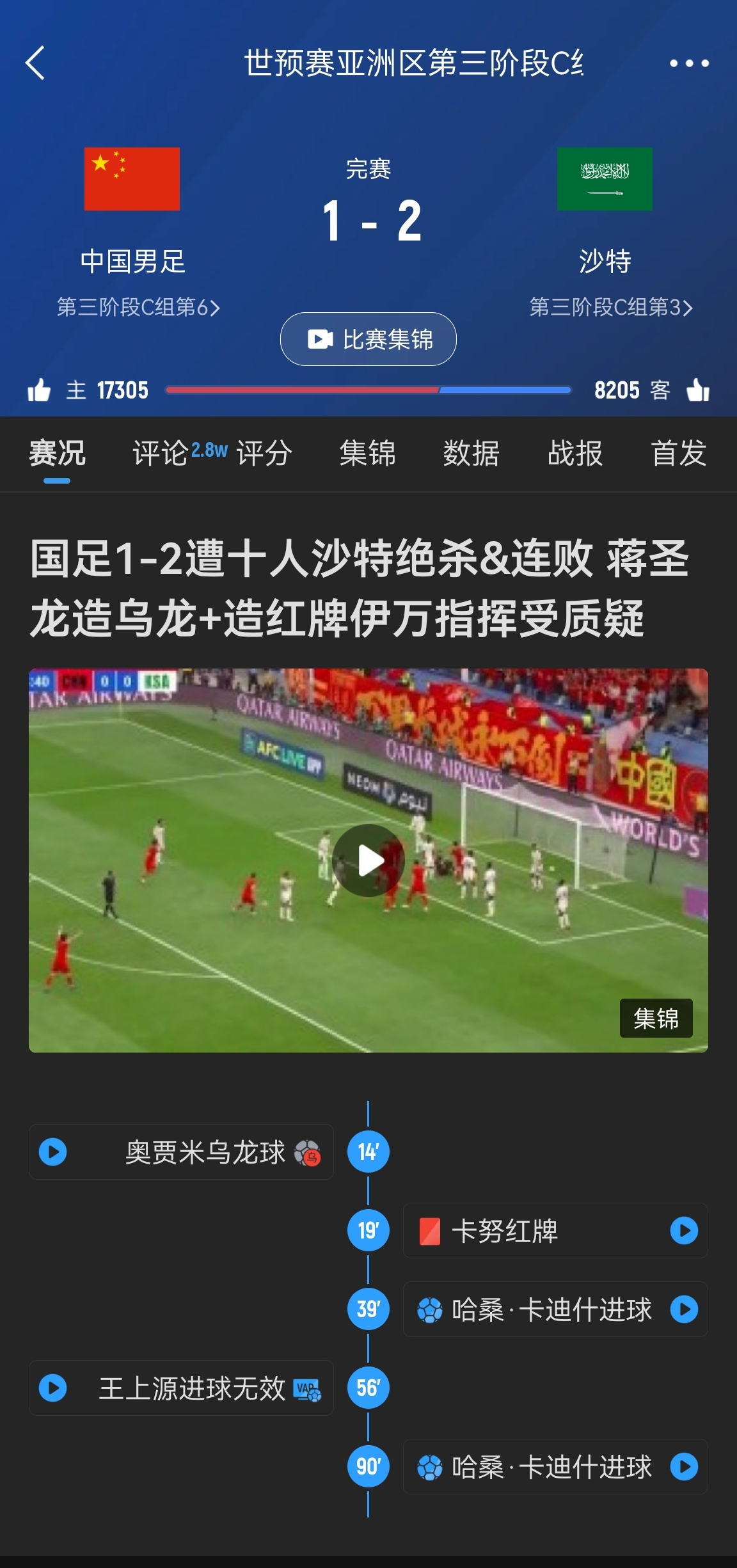  今天什么劇本？首戰(zhàn)沙特也是半場(chǎng)紅牌+蔣光太傷退，最后國(guó)足被翻